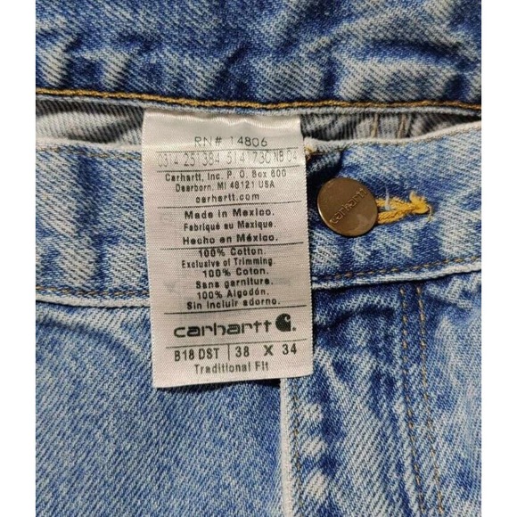 Mens Carhartt Denim Jeans Traditional Fit Medium Wash RN# 14806 Size 38x34 - Picture 2 of 4